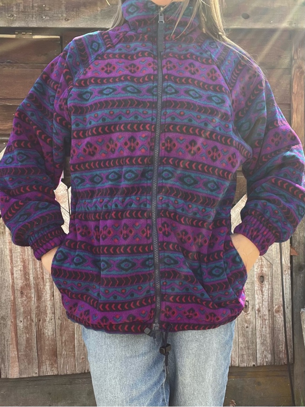 Vintage Head skiwear GorpCore fleece Women’s Aztec print Retro purple medium - Picture 3 of 8